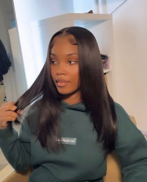 Hairstyles For Strat Hair, Middle Part Closure Sew In With Edges, Medium Wigs For Black Women, Middle Part Weave Straight, Quick Weave Hairstyles Middle Part Short, Layered Middle Part Quick Weave, 16 Inch Sew In Weave Straight, Closure Sew In Layers, Short Middle Part Sew In