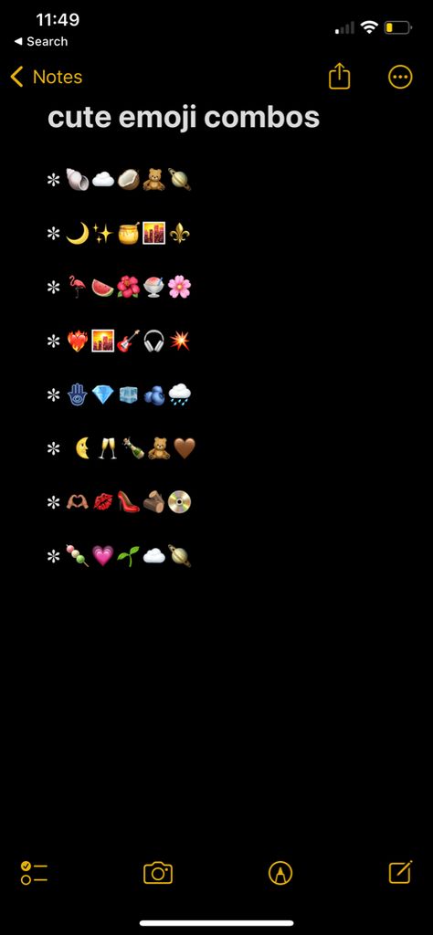 cute emoji combinations aesthetic emojis combos notes app Emoji Combos For Friends, Music Emoji Aesthetic, Emoji Curation, Cute Imogies, Emojis For Best Friend, Playlist Names Emojis, Best Friend Emoji Combos, Harry Potter Emoji Combos, Space Emoji Combo