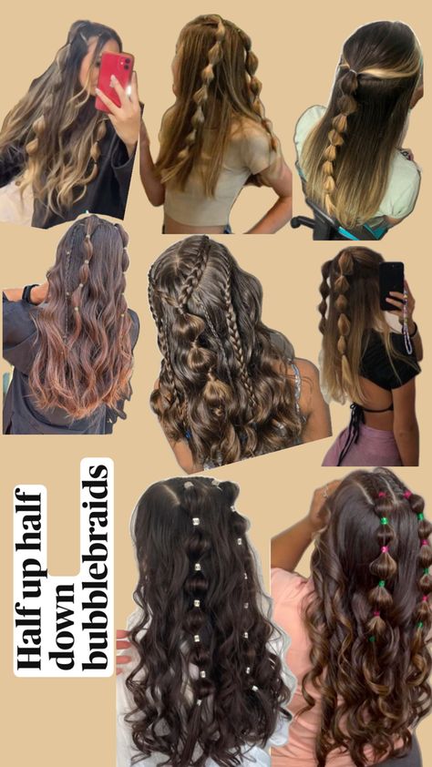 Half Down Bubble Braids, Romantic Waves, Soccer Hairstyles, Intricate Braids, Preppy Hairstyles, Venus Of Willendorf, Bubble Braid, Hairstyle Examples, Easy Hairstyles For Thick Hair