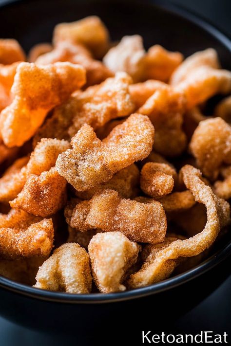 Cinnamon Pork Rinds Recipe Cinnamon Pork Rinds, Protein Burger, Pork Rind Recipes, Pork Rind, Garlic Butter Salmon, Cinnamon Crunch, Butter Salmon, Guilt Free Snacks, Cinnamon Butter