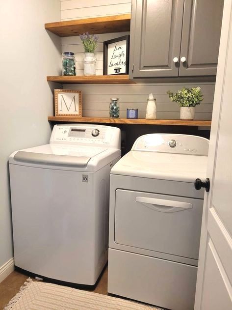 Drawer Between Washer And Dryer, Laundry Room Ideas With Shelves, Laundry Room Wall Organization, Small Narrow Laundry Room Ideas, Top Load Washer Laundry Room Ideas, Laundry Room Wall Ideas, Closet Laundry Room Ideas, Laundry Room Shelves Ideas, Small Laundry Room Storage Ideas