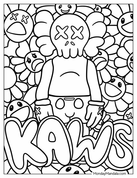 20 KAWS Coloring Pages (Free PDF Printables) Pics To Color For Adults, Cute Printables Free, Drawing Ideas To Print, Colouring In Pages For Adults, High Coloring Pages Cartoon, Coloring Papers Printable, Cartoon Colouring Printables, Kaws Drawing Outline, Kaws Coloring Pages