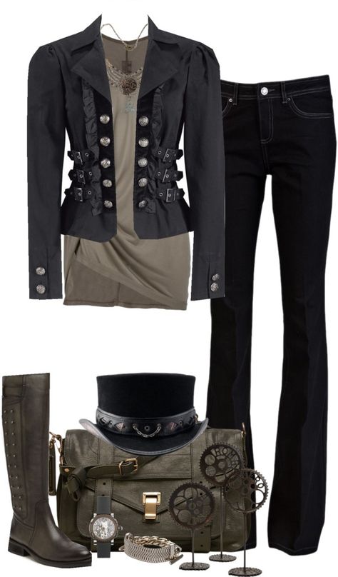 I want this outfit! "Steampunk Contest" by partywithgatsby on Polyvore. I love the jacket! Everyday Steampunk, Casual Steampunk, Mode Steampunk, Steampunk Costume, Steampunk Clothing, Women Pants, Mori Girl, Pants Casual, Dieselpunk