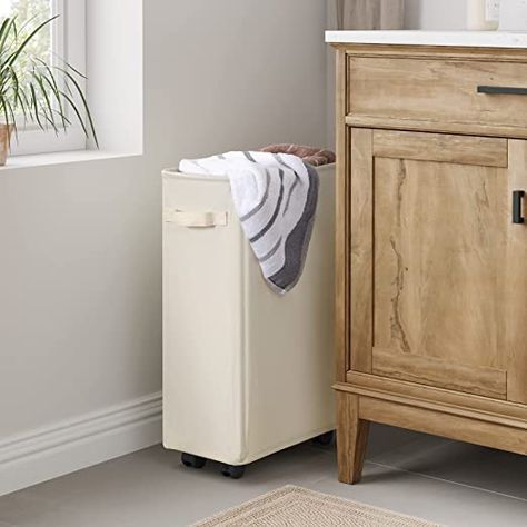 Tall Narrow Laundry Basket, Laundry Hamper Shelf, Small Bathroom Laundry Basket, Hamper For Small Spaces, Laundry Basket For Small Spaces, Bathroom Clothes Storage, Narrow Laundry Hamper, Small Space Laundry Hamper, Small Bathroom Laundry Hamper