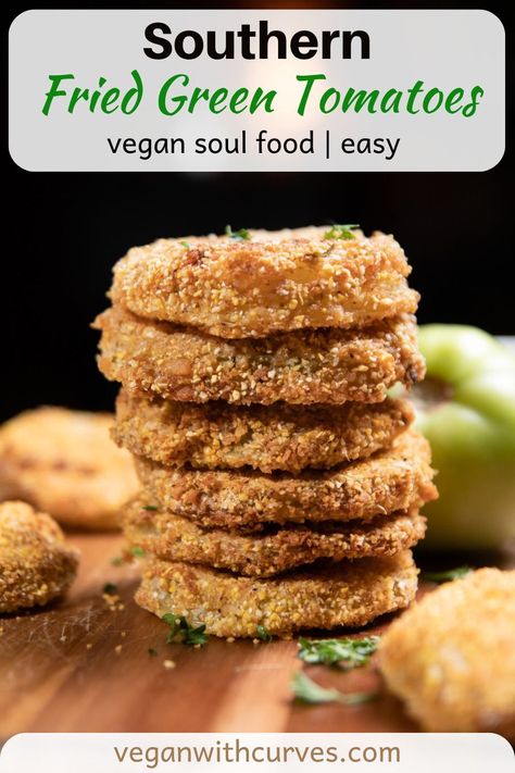 Vegan Creole Recipes, Fried Green Tomatoes Air Fryer, Tomatoes Air Fryer, Vegan Fried Green Tomatoes, Southern Fried Green Tomatoes, Vegan Apps, Vegan Soul Food, Vegan Fries, Vegan Summer Recipes