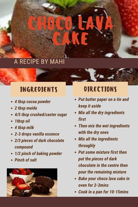 Hope you find it helpful. Volcano Chocolate Cake Lava, Choco Lava Cake Recipe, How To Make Lava, Choco Lava Cake, Lava Cake Recipe, Choco Lava, Lava Cake Recipes, Lava Cake, Lava Cakes