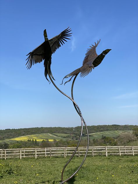 Our Etsy Shop Is Filing Up..... Excited to share the latest addition to our collection - Our Life Size Brace of Pheasants Sculpture! Lots More Of Our Products Available On Our Etsy Shop To! #elliottoflondon #newproduct #etsy #etsyshop  #sculpture #gardensculpture #outdoorsculpture #gardenart #outdoorart #shootinglodge #shootingground #gameshooting #clayshooting #pheasant #gamebird #shooting #gameshooting #wildlife #cockbird #henbird #feathers #flying #takeoff #braceofgame #braceofpheasants Kinetic Art Sculpture, Metal Health, Metal Braces, Lawn Art, Welding And Fabrication, Garden Design Plans, Metal Garden Art, Metal Art Projects, Bird Sculpture