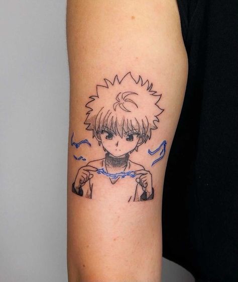 Killua Tattoo Small, Hunter X Hunter Tattoo Killua, Gon And Killua Tattoo, Killua Tattoo Ideas, Killua Tattoo Design, Hunter X Hunter Tattoo Design, Hunterxhunter Tattoo, Hxh Tattoo Ideas, Simple Anime Tattoos