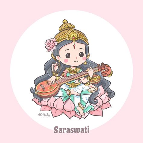 Saraswati Devi, God Artwork, Durga Painting, Peace Illustration, Meaningful Drawings, Beautiful Art Paintings, Goddess Artwork, Vedic Art, Ganesha Art