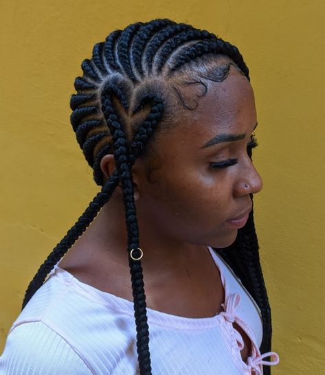 Heart Cornrows and Braids to the Side Braids With Heart On The Side, Heart Cornrows Braids, Cherry Red Bob, Heart Cornrows, Cornrows For Girls, Best Braid Styles, Side French Braids, Heart Braid, Black Hair Clips