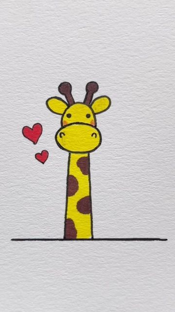 Cute Giraffe Painting Easy, Easy Drawings Paintings, Cute Giraffe Drawing Easy, Simple Animals Drawings, Girrafe Painting Easy, How To Draw A Giraffe, Giraffe Drawing Simple, Giraffe Painting Easy, Drawing Ideas Easy Animals