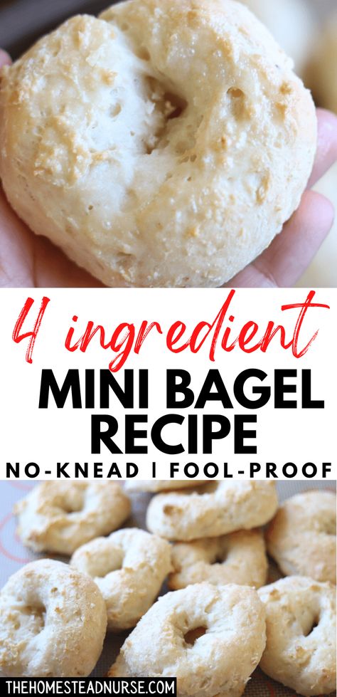 mini bagels Single Serve Bagel Recipe, Homemade Cinnamon Bagels, Homemade Mini Bagels, Easy Bagels Recipe Homemade No Yogurt, Easy Bagels Recipe Homemade, Mini Bagel Recipes, Quick Bagel Recipe, Homemade Bagels Easy, Homemade Groceries