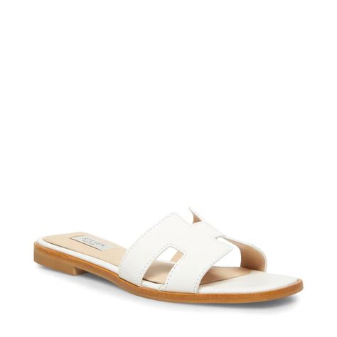 White Leather Sandals, Steve Madden Store, Packing Lists, Steve Madden Sandals, Leather Sandals Women, White Sandals, 5 Inch Heels, Designer Sandals, Resort Wear