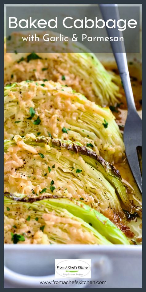 This Baked Cabbage recipe is a unique and easy vegetable side dish even cabbage skeptics will love!  Baking cabbage brings out its earthy sweetness, and nutty Parmesan cheese and garlic infuse it with savory flavor. Quick Cabbage Recipes, Recipes With Napa Cabbage, Baked Cabbage Recipes, Cooked Cabbage Recipes, Napa Cabbage Recipes, Cabbage Recipes Southern, Easy Vegetable Side Dish, Delicious Salad Recipes, Cabbage Side Dish