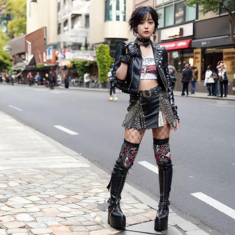 #punk #punks #punkfashion #punkstyle #punkgirls #streetstyle #streetsnap #aiartか Punk Glam Outfit, Battle Of The Bands Outfit, Punk Rock Girl Outfits, Punk Princess Aesthetic, Punk Girl Style, 2000 Punk, Rock Girl Outfit, Pop Punk Girl, Punk Girl Fashion