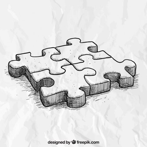 Hand drawn puzzle pieces Premium Vector | Premium Vector #Freepik #vector #hand #hand-drawn #puzzle #game Trin For Trin Tegning, Puzzle Drawing, Easy Pencil Drawings, Desen Realist, Seni Vintage, Drawing Hair, Kraf Diy, Cool Pencil Drawings, Art Sketches Pencil