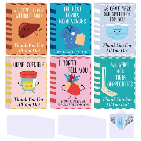 PRICES MAY VARY. Complete in One Pack: experience hassle less gratitude sharing with our complete gift set of 36 nurse appreciation cards, in 6 styles, specifically made for nurses, seamlessly packed with 36 pieces of white envelopes; These thoughtfully curated items ensure that you're always ready to show your appreciation in a stylish and personal way Symbol of Gratitude: our thank you cards with envelopes are more than just pieces of coated paper; They are symbols of your authentic gratitude; Hospital Appreciation Ideas, Card For Doctor, Nurse Week Gifts, Strengthening Relationships, Pun Cards, Nurse Appreciation Week, Appreciation Message, Nurses Week Gifts, Nurse Week