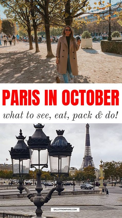 Planning a trip to Paris in October 2024? Get ready for an unforgettable experience with our ultimate guide! Discover must-see sights, indulge in delicious Parisian cuisine, pack smart for the season, and embrace Parisian style. Click through for all the details and start planning your chic Parisian getaway! Paris In November, Paris In October, Paris Packing, Paris Things To Do, Paris Sightseeing, Paris In Autumn, Visiting Paris, Day Trip From Paris, Paris Travel Tips