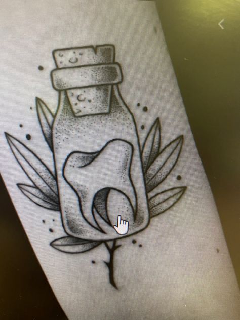 Teeth In A Jar Tattoo, Tooth Jar Tattoo, Tooth Flash Tattoo, Jar Of Teeth Tattoo, Molar Tattoo, Teeth Tattoo Ideas, Apprentice Tattoos, Mums Tattoo, Tooth Drawing