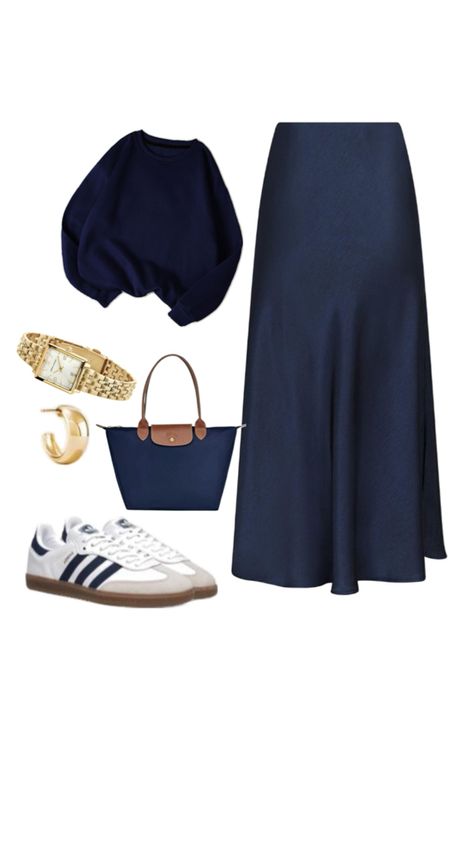 Navy blue monochrome outfit with gold minimal jewellery Blue Monochrome Outfit, Blue Monochrome, Minimal Jewellery, Monochrome Outfit, Minimal Jewelry, Capsule Wardrobe, Navy Blue, Navy, Wardrobe