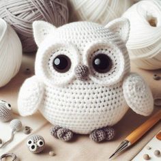 Crochet White Owl Amigurumi Pattern Step By Step Crochet Snowy Owl, Harry Potter Owl Crochet Free Pattern, Crochet Ideas With White Yarn, Free Crochet Owl Patterns, Free Owl Crochet Patterns, Amigurumi Owl Free Pattern, Free Pattern Crochet Amigurumi, Crochet Animal Ideas, Crochet Owl Pattern Free