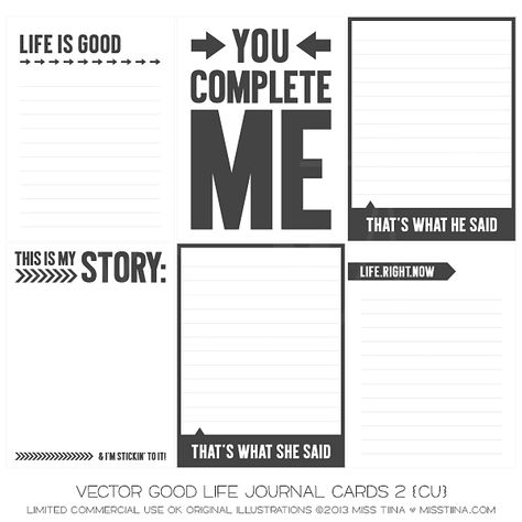 Good Life Journal Cards 2 {CU} Printable Journal Cards, Project Life Album, Pocket Scrapbooking, Life Journal, Card Drawing, Digital Journal, Scrapbook Journal, Journal Printables, Smash Book