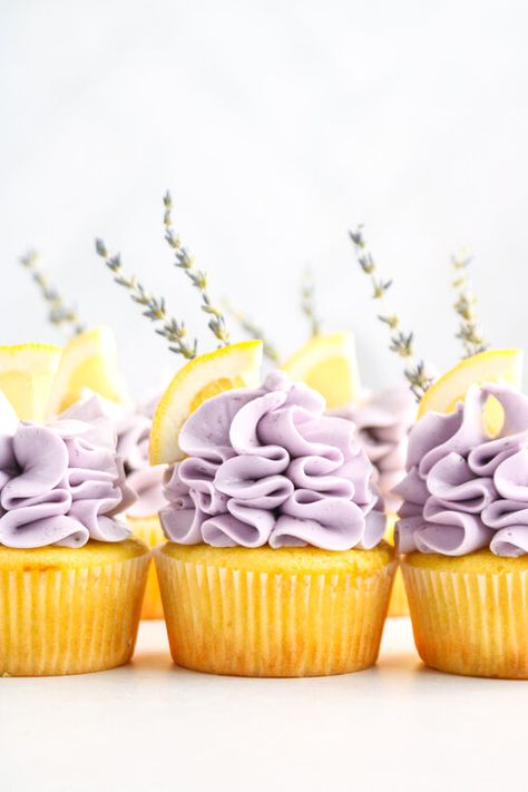 Lavender Lemon Cupcakes — Lala's Kitchen Table Lavender Cupcakes, Spring Cupcakes, Unique Cupcakes, Culinary Lavender, Cupcake Cake Designs, Summer Baking, Filled Cupcakes, Lavender Lemon, Lemon Cupcakes