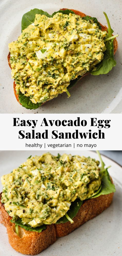 Easy, Avocado Boiled-Egg Salad Sandwich (No Mayo) | Walder Wellness Meals With Boiled Eggs, Avocado And Egg Sandwich, Healthy Sandwich Fillings, Egg With Avocado, Boiled Egg Sandwich, Walder Wellness, Healthy Cravings, Boiled Egg Salad, Balanced Lunch