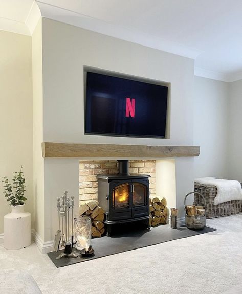 Recessed Tv, Alcove Ideas Living Room, Alcove Ideas, Wood Burner Fireplace, Wood Burning Stoves Living Room, Log Burner Living Room, Log Burner Fireplace, Front Room Decor, Chill Night