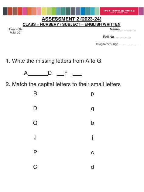 English Question Paper For Nursery, Question Paper For Nursery, Worksheet For Nursery Kids English, Nursery English Worksheet, Nursery Class Worksheet, Kindergarten Assessment Test, English Exam Papers, Worksheet For Nursery Class, English Subject