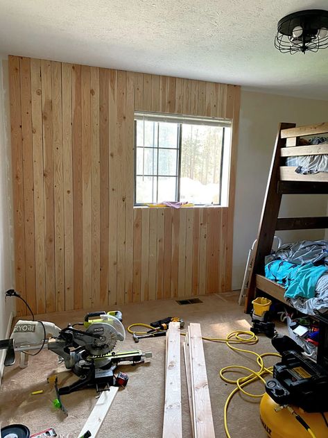 Vertical Shiplap Accent Wall |Easy Tutorial For Your Next Wall Project Vertical Pine Shiplap Wall, Verticle Wood Plank Wall, Vertical Wood Plank Wall, Verticle Shiplap Accent Wall, Vertical Shiplap Wall Bedroom, Vertical Wood Accent Wall, Cedar Plank Wall, Plank Wall Bedroom, Vertical Shiplap Accent Wall