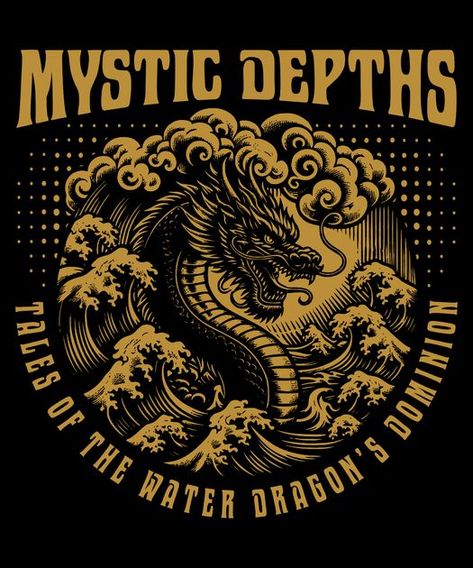 Dragon Water japanese T-Shirt Design Template Japanese T Shirt Design, Tshirt Artwork, Graphic Shirt Design, Dragon Tales, Design Comics, Tshirt Illustration, T Shirt Design Template, Japanese Tshirt, Chinese Design