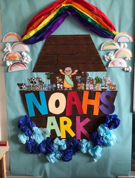 Crafty Noah’s Ark for Sunday School Wall Display. Noah’s Ark Decor, Church Interior Design, Class Decor, Noah S Ark, Church Interior, Arched Doors, Class Decoration, School Class, Noah's Ark