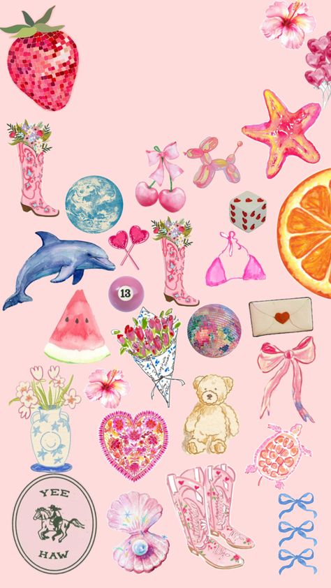 Cute Collage Pictures, Pink Collage Wallpaper, Girly Scrapbook, Summer Prints Wallpaper, Cute Collage, Aesthetic Office, Pink Collage, Simplistic Wallpaper, Cute Summer Wallpapers