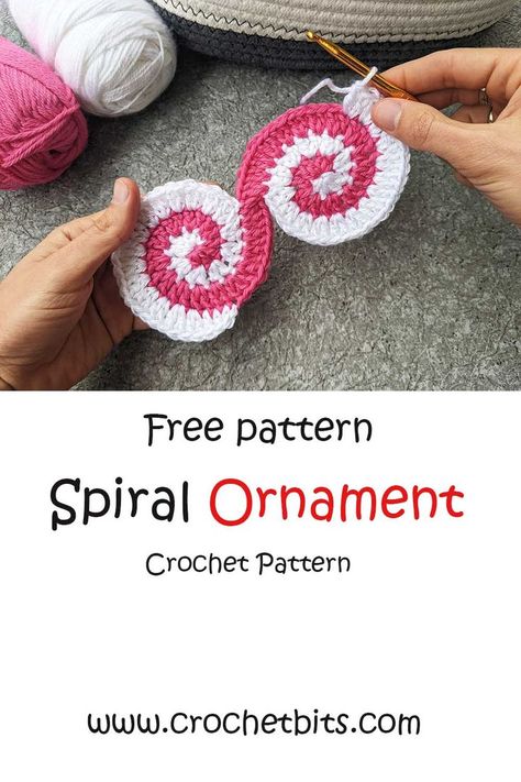 Free pattern: Crochet spiral Ornament #crochet #crochetspiral #crochetbits #crochetornamets Crochet Spiral Ornament, Spiral Crochet Pattern Free, Spiral Crochet Pattern, Pot Holder Pattern, Crochet Spiral, Crochet Baby Projects, Ornament Crochet, Crochet Christmas Ornaments Free, Spiral Crochet