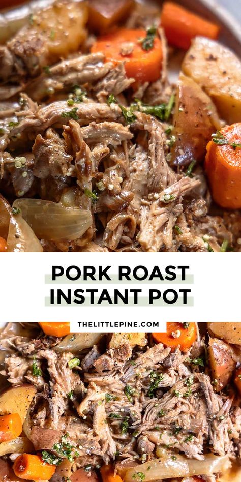 This instant pot pork roast is all the comfort of a low-and-slow meal with the guaranteed results (and easy clean-up) of an instant pot! #instantpotporkroast #lowcarbinstantpotporkroast Keto Pork Roast, Slow Cook Pork Roast, Pork Roast Instant Pot, Boneless Pork Sirloin Roast, Instant Pot Pork Roast Recipe, Instant Pot Birria, Pork Pot Roast, Recipe For Pulled Pork, Roast Instant Pot