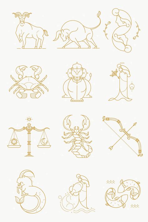 Horoscope Signs Art, Tattoo Ideas Zodiac Signs, Zodiac Doodles, Zodiac Signs Drawings, Zodiac Signs Design, Zodiac Signs Tattoos, Zodiac Signs Art, Tattoos Hip, Zodiac Clipart