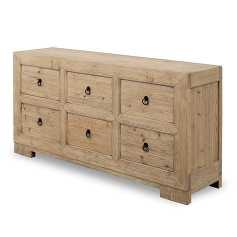 Artissance Capri Chest of Drawers Weathered Natural Pine 68x18x35H - Bed Bath & Beyond - 36861531 Farmhouse Bedroom Ideas Master Suite, Bedroom Ideas Master Suite, Hall Unit, Wide Sideboard, Solid Wood Sideboard, Kitchen Sideboard, Wood Sideboard, Sideboard Buffet, Stylish Storage