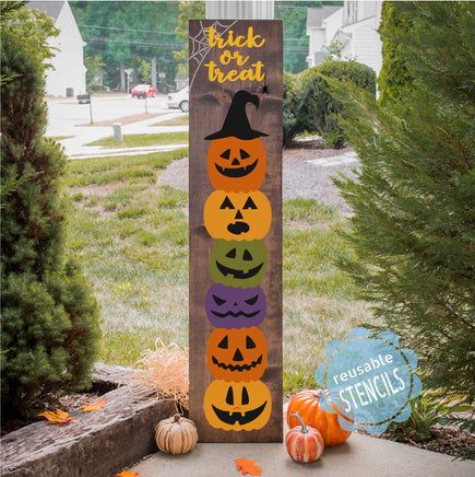 Pumpkin Face Stencils, Halloween Diy Ideas, Farmhouse Stencils, Pumpkin Stack, Halloween Porch Sign, Spooky Ideas, Vintage Halloween Images, Craft Halloween, Face Stencils