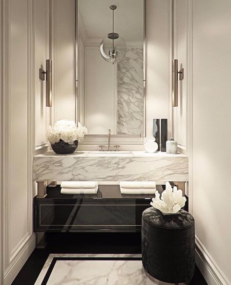 Decor on Instagram: “Less is more when it comes to bathroom style. We think this look is ideal for budget-conscious homeowners who want a clean and modern look…” Drømme Bad, Bad Inspiration, Powder Room Design, Budget Bathroom, Bathroom Design Luxury, Elegant Bathroom, Marble Bathroom, Cool Ideas, Bathroom Style