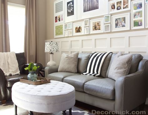 Grey Leather Sofa | www.decorchick.com Light Grey Leather Couch, Talbot Sofa, Relaxed Living Room Decor, Grey Leather Sofa Living Room, Grey Leather Couch, Leather Sofa Decor, Grey Walls Living Room, Relaxing Living Room, Leather Couches Living Room