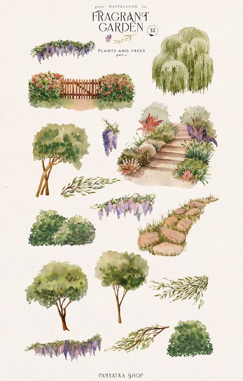 Mythical Garden, Wisteria Wedding, Wooden Staircase, Fragrant Garden, Flower Arch, Frame Floral, Garden Illustration, Canvas Learning, Garden Urns