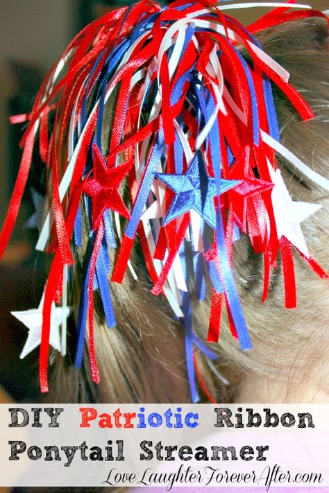 Hair Streamer, Ponytail Streamer, Ribbon Ponytail, Diy Ponytail, Real Advice, Patriotic Projects, Blue Hair Accessories, Hair Bow Tutorial, July Fourth