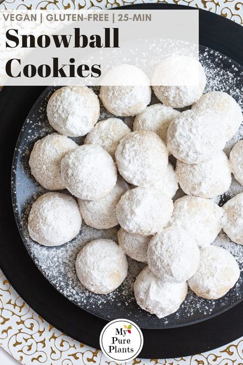 These nutty, buttery, meltaway cookies are delicious little shortbread balls double-rolled in powdered sugar. You can call them Mexican wedding cookies, Russian tea cakes, or classic Christmas cookies, but these vegan snowball cookies are heavenly. Aip Cookies, Pecan Snowball Cookies, Autoimmune Paleo Recipes, Aip Paleo Recipes, Russian Tea Cake, Aip Desserts, Cake Mug, Paleo Cookies, Snowball Cookies