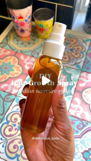 delhicious on Instagram: "✨DIY HAIR GROWTH SPRAY✨  This is a perfect solution for the days you have zero time to oil your hair and scalp. Simply spritz this Indian hair growth spray into your scalp and roots, leave in and wash out! So easy and quick and great for the busy seasons of life.   Recipe: 1 tsp black seeds  1 tsp fenugreek seeds 1 cup of water  1) Simply combine all ingredients and heat on a low flame for 5 minutes or until the colour darkens. Let it steep and cool completely before sieving and putting in a bottle spray.   Make just one cup at a time, use it within a week and store in the fridge.   Both ingredients are renowned in Indian haircare recipes and are great for reducing hair fall, boosting growth and reducing frizz too.   Will you be trying this recipe? 🌿💆🏾‍♀️ . . # Hair Spray For Hair Growth Diy, Indian Hair Oil Recipe, Fenugreek For Hair Growth Spray, Hair Growth Water Spray, Indian Hair Growth Oil Recipe, Hair Oil Recipe For Growth, Indian Hair Oil For Hair Growth, Indian Haircare, Hair Spray For Hair Growth