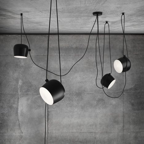 Aim suspension lamps by Ronan and Erwan Bouroullec for Flos in polycarbonate and aluminium, which look like climbing plants and branches. Flos Aim, Concrete Walls, Drum Pendant Lighting, Erwan Bouroullec, Multi Light Pendant, Pendant Light Design, Pendant Lamp Shade, Industrial Pendant Lights, Iron Lighting