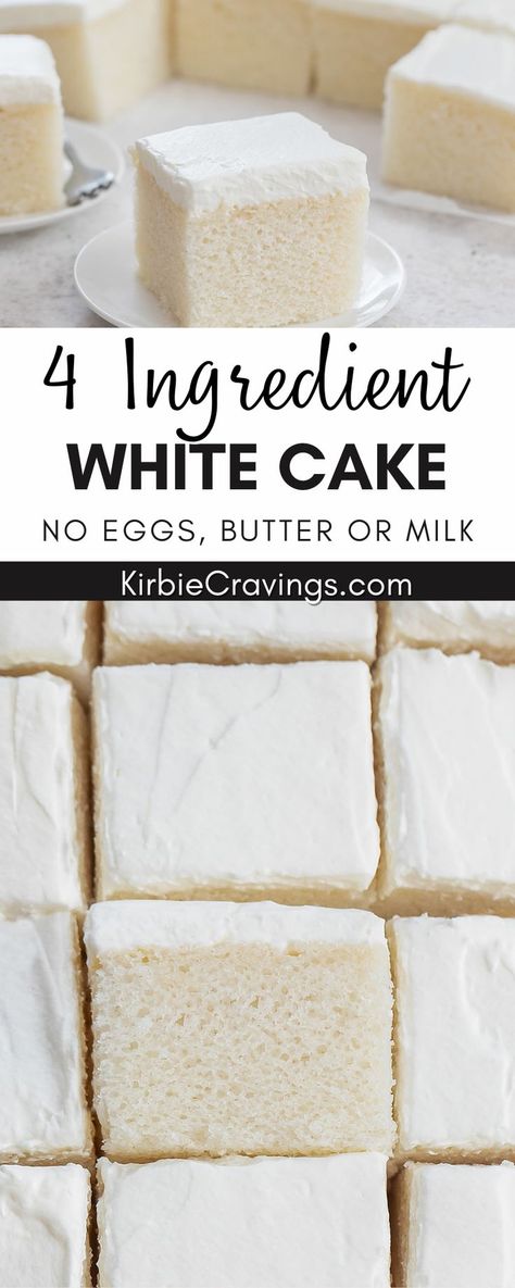 This soft and fluffy white cake is just 4 ingredients and so easy to make. It doesn’t require any eggs, butter or milk. This cake is perfect for brunches, celebratory events or any occasion where you need a quick and easy cake recipe. This is such an easy cake to make. Unlike most white cakes, this cake doesn’t need any egg whites, milk or butter. It’s a simple cake that can work for so many occasions: brunch, birthdays, holidays and more. White Cake No Eggs, Easy Desserts With No Eggs, Vegan White Cake Recipe, Cake Without Butter Recipes, 8x8 White Cake Recipe, Easy White Cake Recipe 3 Ingredients, No Butter Cake Recipe, 5 Ingredient Cake, Small White Cake Recipe