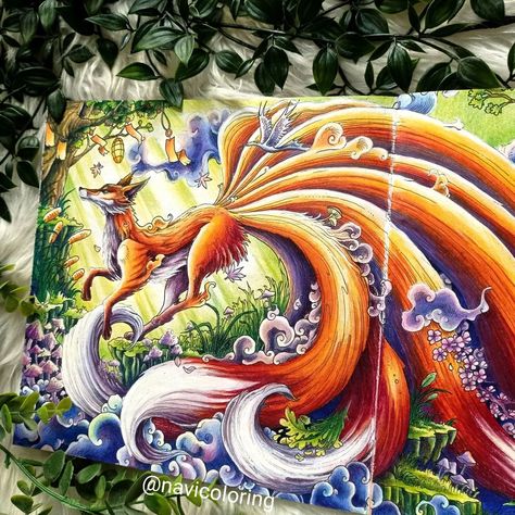 The nine tailed fox from Mythomorphia by Kerby Rosanes 🦊🥰🧡💜💚 #mythomorphia #kerbyrosanes #kerbyrosanesmythomorphia #mythomorphiacoloringbook #kerbyrosanescolouringbook #ninetailedfox #navicoloring #renardaneufqueues #coloriagekerbyrosanes #coloriage #coloriageadulte #coloring #adultcoloring #adultcoloringbook #colorer #colorear #colorearparaadultos #arteterapia #artthérapie #arttherapy #coloringforadults #coloringcommunity #friendswhocolour #bestcoloringpages #coloringpages #coloringoninstag... Kerby Rosanes Mythomorphia, Animorphia Coloring Book, Animorphia Coloring, Kerby Rosanes, Nine Tailed Fox, Psychadelic Art, Coloring Tips, Color Pencil Art, Coloring Book Art