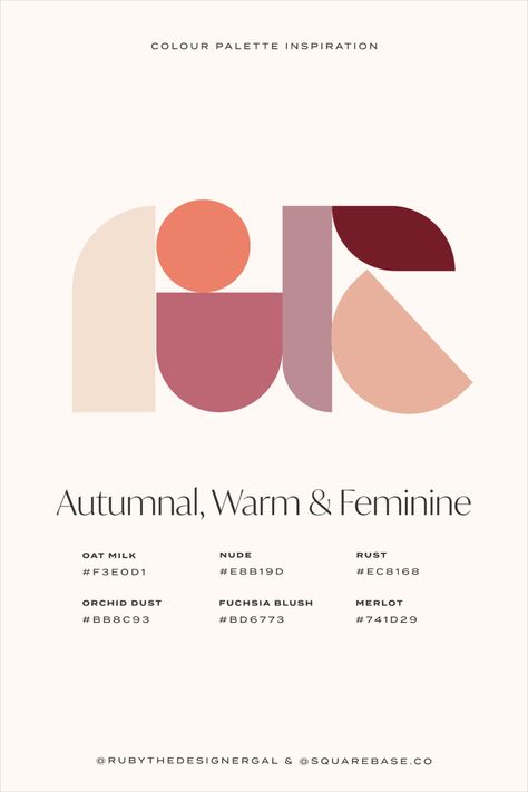 Autumnal, Warm and Feminine Colour Palette for Your Brand and Squarespace Website Branding Color Palette 2023, Earthy Feminine Colour Palette, Brand Color Palette With Hex Codes, Elegant Feminine Color Palette, Brand Pattern Inspiration, Color Palette Unique, Sophisticated Colour Palette, Graphic Design Color Palette Branding, Boutique Color Palette