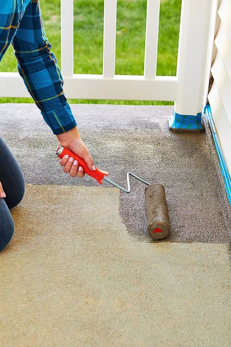 Concrete Refinishing, How To Paint Concrete, Concrete Repair Products, Paint Concrete Patio, Paint Concrete, Concrete Patio Makeover, Painting Cement, Porch Paint, Concrete Resurfacing